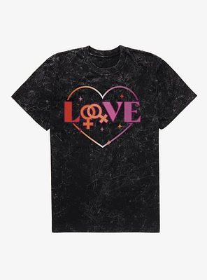 Pride Lesbian Love Heart Mineral Wash T-Shirt