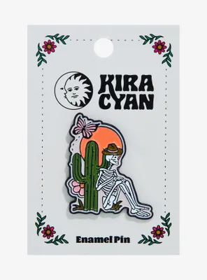 Sitting Skeleton With Cactus Enamel Pin By Kira Cyan