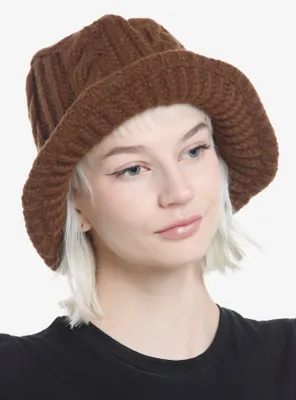 Brown Cable Knit Bucket Hat