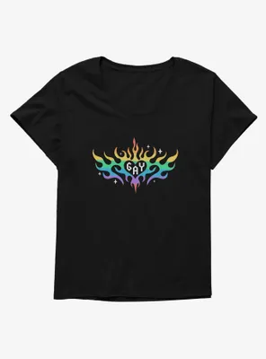 Pride Rainbow Flame Heart Womens T-Shirt Plus