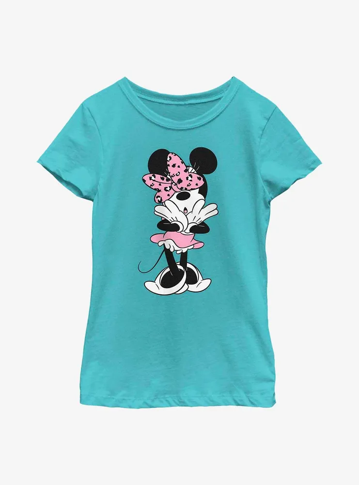 Disney Minnie Mouse Leopard Print Bow Youth Girls T-Shirt