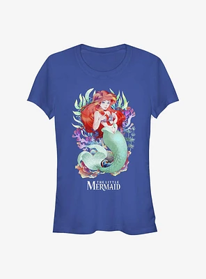 Disney The Little Mermaid Anime Style Water Color Ariel Girls T-Shirt