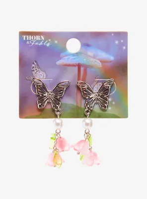 Thorn & Fable Butterfly Flower Drop Earrings