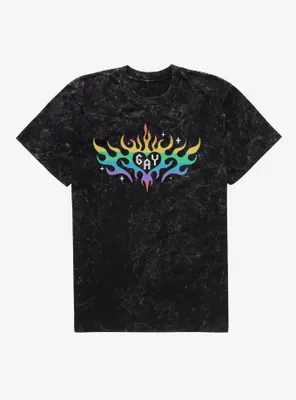 Pride Rainbow Flame Heart Mineral Wash T-Shirt
