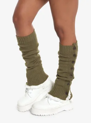 Olive Button Lace Leg Warmers