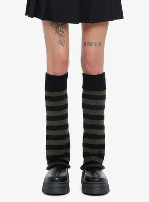 Olive & Black Stripe Knit Leg Warmers