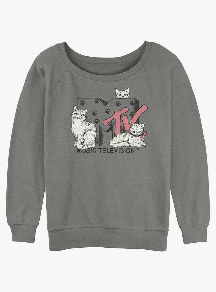 MTV Meowsic Television Cat Logo Girls Slouchy Sweatshirt