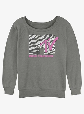 MTV Zebra Print Logo Girls Slouchy Sweatshirt