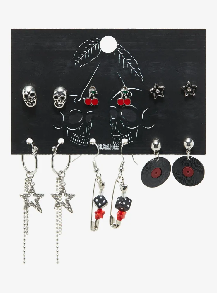 Star Record Dice Cherry Earring Set