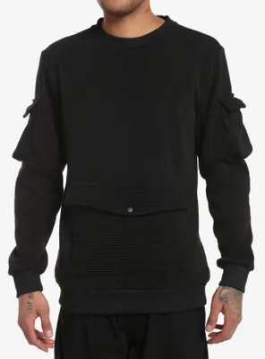 Black Ribbed Pockets Sweatshirt