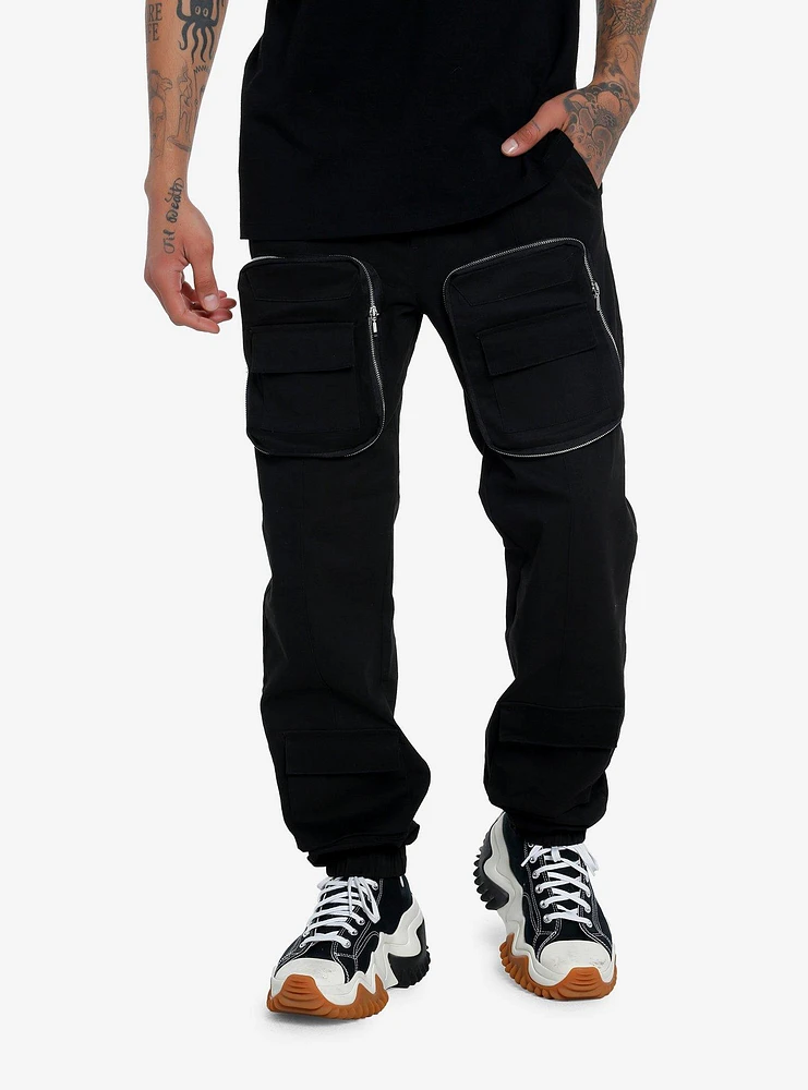 Black Multi-Pocket Cargo Jogger Pants