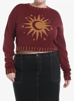 Cosmic Aura Gold Sun & Moon Crop Girls Sweater Plus