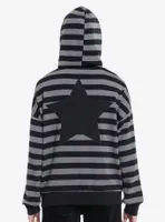 Social Collision Black & Grey Stripe Star Girls Hoodie