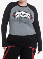 Social Collision Skulls & Stars Girls Raglan Long-Sleeve Top Plus