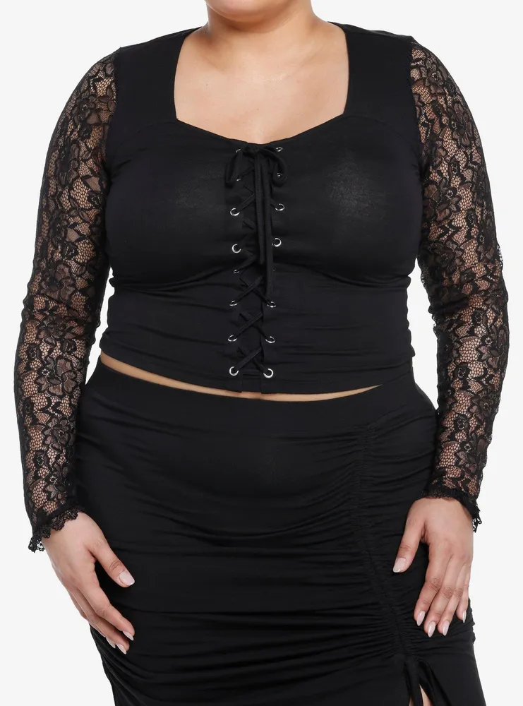 Hot Topic Cosmic Aura Black Lace Sleeve Sweetheart Girls Top Plus