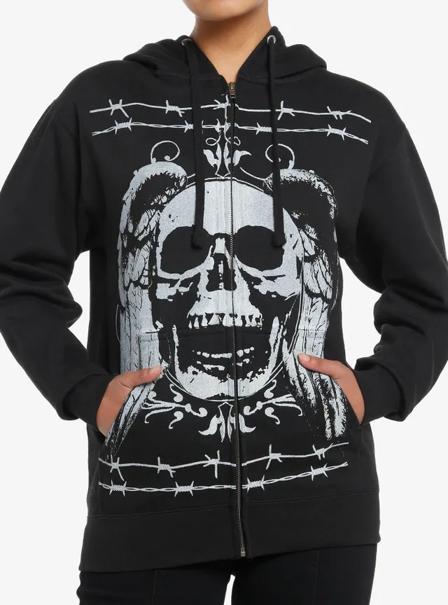 Hot Topic Social Collision Barbed Wire Winged Skull Girls Hoodie