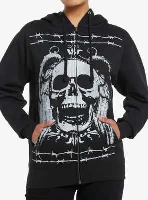 Social Collision Barbed Wire Winged Skull Girls Hoodie