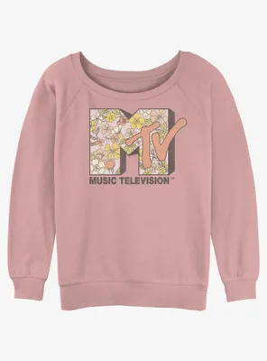 MTV Floral Logo Womens Slouchy Sweatshirt