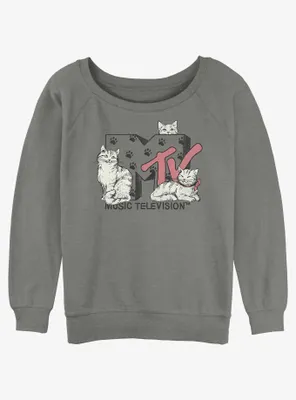 MTV Meowsic Television Cat Logo Womens Slouchy Sweatshirt