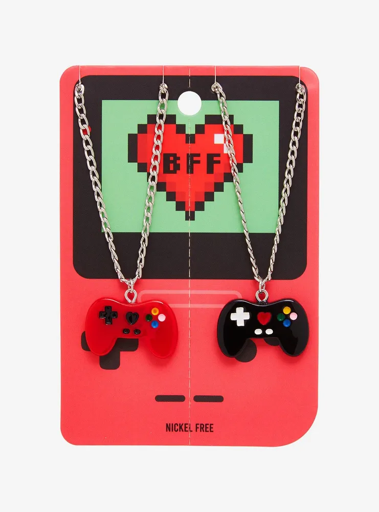 Red & Black Game Controller Best Friend Necklace Set