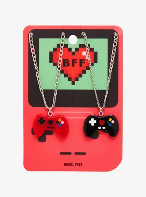 Red & Black Game Controller Best Friend Necklace Set