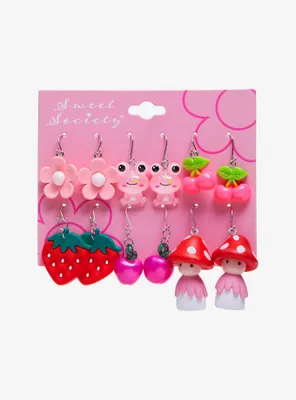 Sweet Society Strawberry Mushroom Figural Earring Set