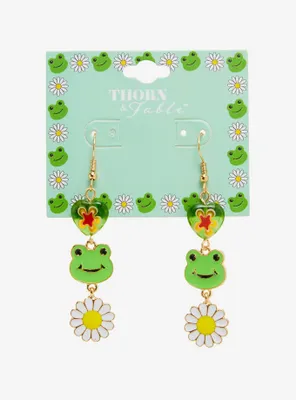Thorn & Fable Frog & Flower Drop Earrings