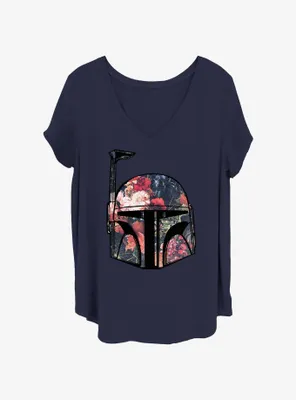 Star Wars Boba Fett Floral Helmet Womens T-Shirt Plus