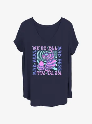 Disney Alice Wonderland Cheshire We're All Mad Here Womens T-Shirt Plus