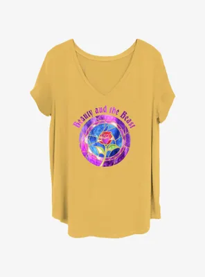 Disney Beauty and the Beast Stained Glass Rose Badge Womens T-Shirt Plus