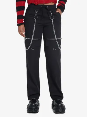 Black Side Chain Zipper Carpenter Pants