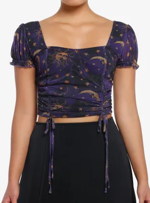 Cosmic Aura Celestial Ruched Girls Crop Top