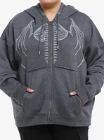 Grey Bat Skeleton Stitched Girls Hoodie Plus