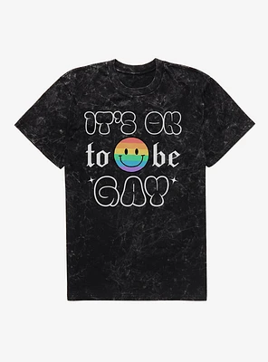 Pride It's Ok Smiley Rainbow Face Mineral Wash T-Shirt