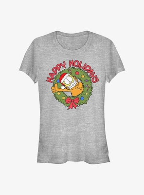 Garfield Wreath Happy Holidays Girls T-Shirt