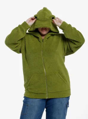 Thorn & Fable Frog Sherpa Girls Hoodie Plus