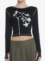 Black & White Star Graffiti Girls Long-Sleeve Top