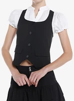 Thorn & Fable Woven Button-Up Vest Girls Twofer Top