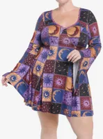 Cosmic Aura Celestial Patchwork Bell Sleeve Dress Plus