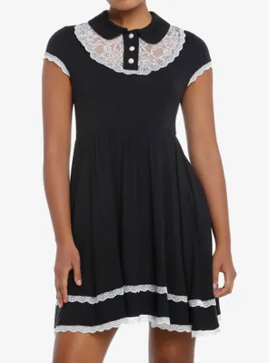 Sweet Society Black & White Lace Bib Babydoll Dress