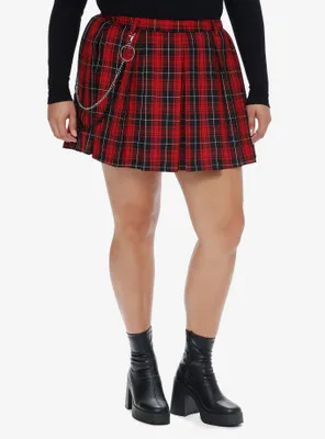 Social Collision Red Plaid Side Chain Pleated Skirt Plus