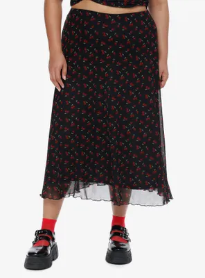 Social Collision Skull Cherry Midi Skirt Plus