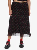 Social Collision Skull Cherry Midi Skirt Plus