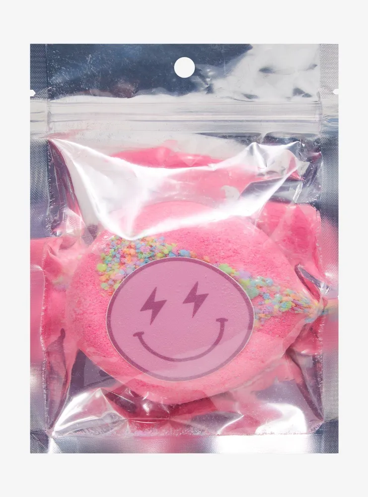 Pink Donut Bath Bomb With Smile Face Sticker