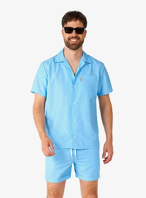 Cool Blue Summer Button-Up Shirt and Short