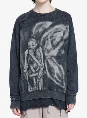 Skeleton Angel Destructed Sweatshirt
