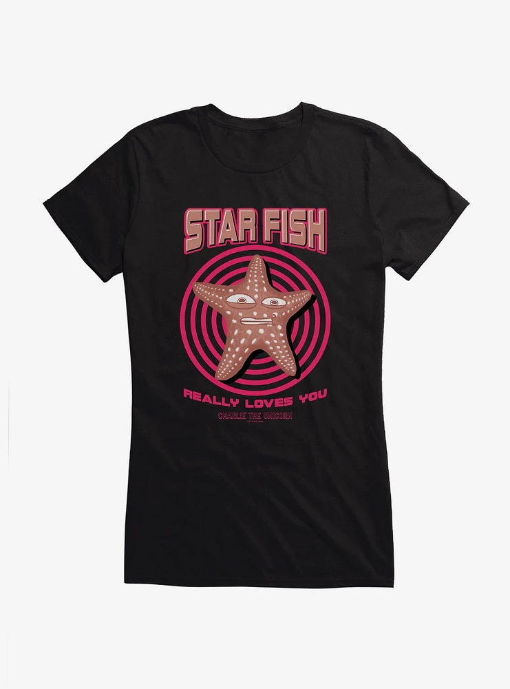 Charlie The Unicorn Star Fish Really Loves You Girls T-Shirt