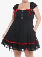 Social Collision Black & Red Bows Ruffle Mini Dress Plus