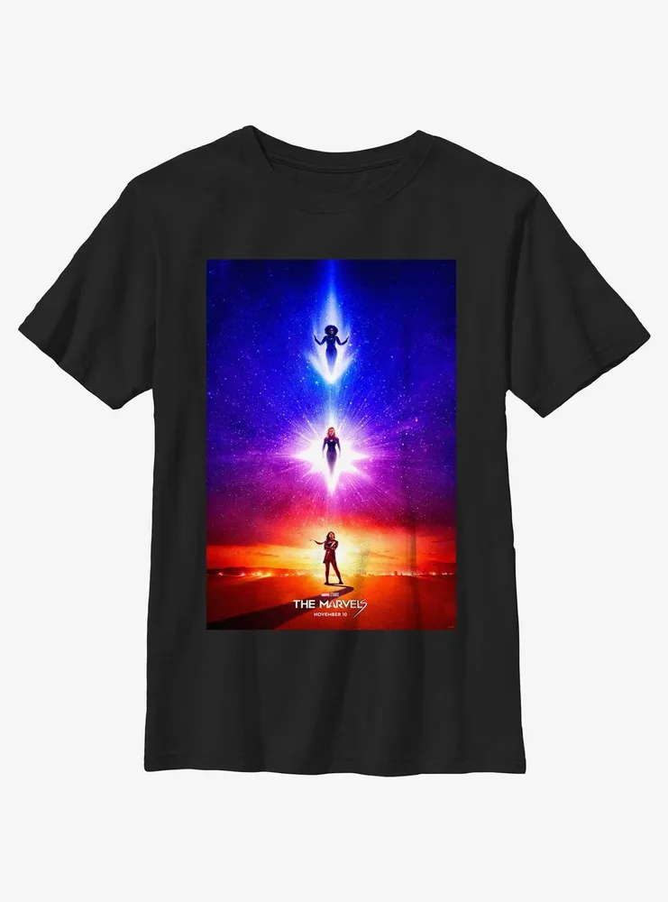 Marvel The Marvels Carol Danvers Kamala Khan and Monica Rambeau Superhero Poster Youth T-Shirt