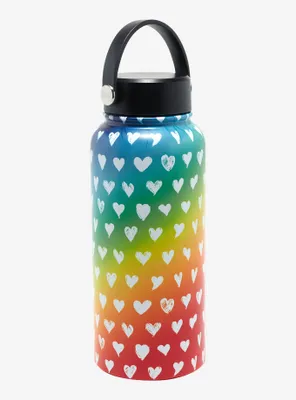 Rainbow Hearts Steel Double Wall Insulated Water Bottle
